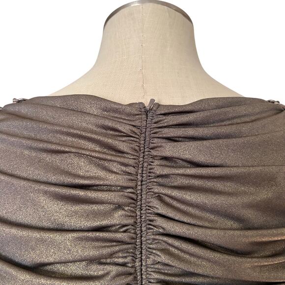 Cache Gold Metallic Bodycon Dress Womens Sz Medium Sleeveless Runched Beaded - Picture 11 of 16
